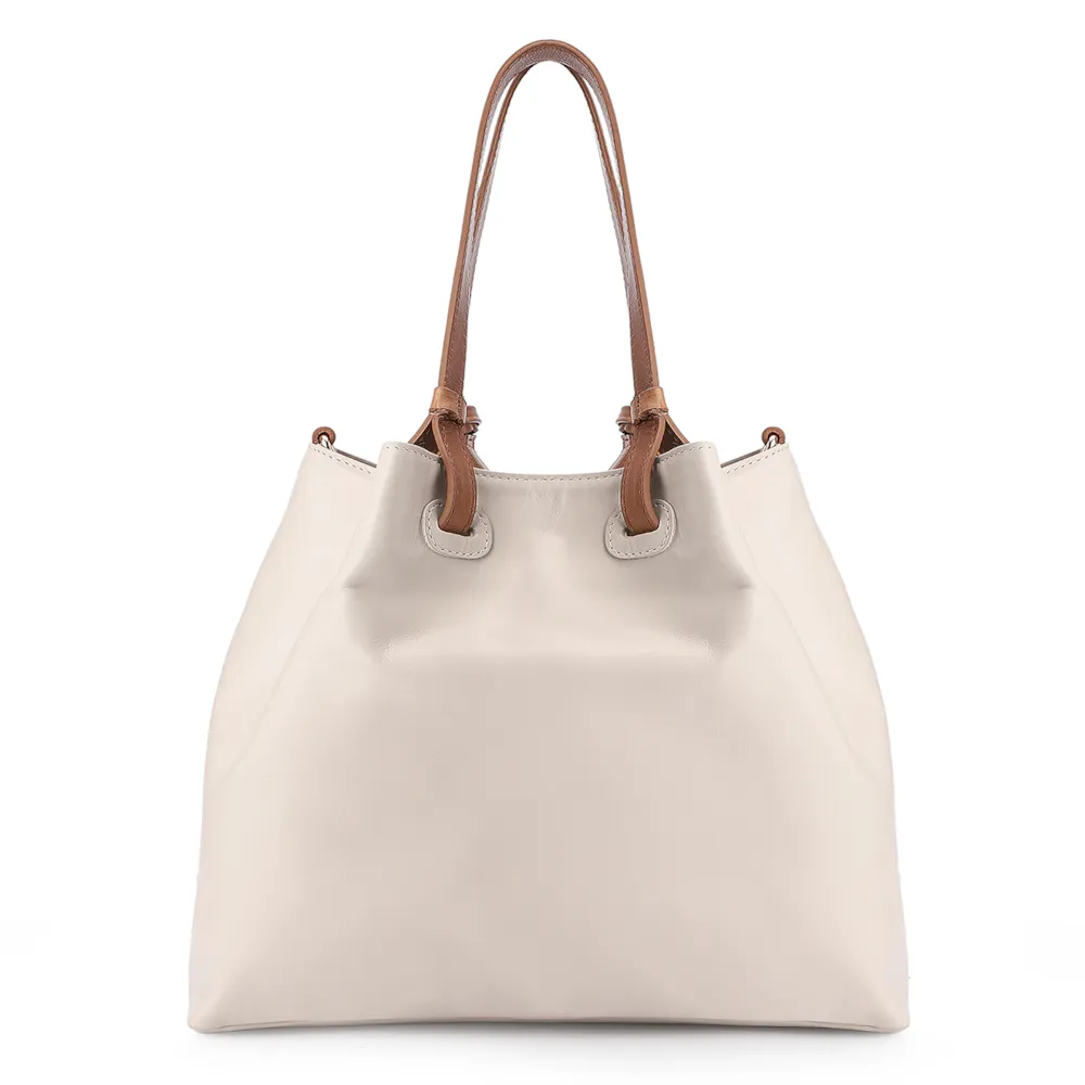 Bolsa Tote Tressê Couro Off White/Marrom - imagem 3