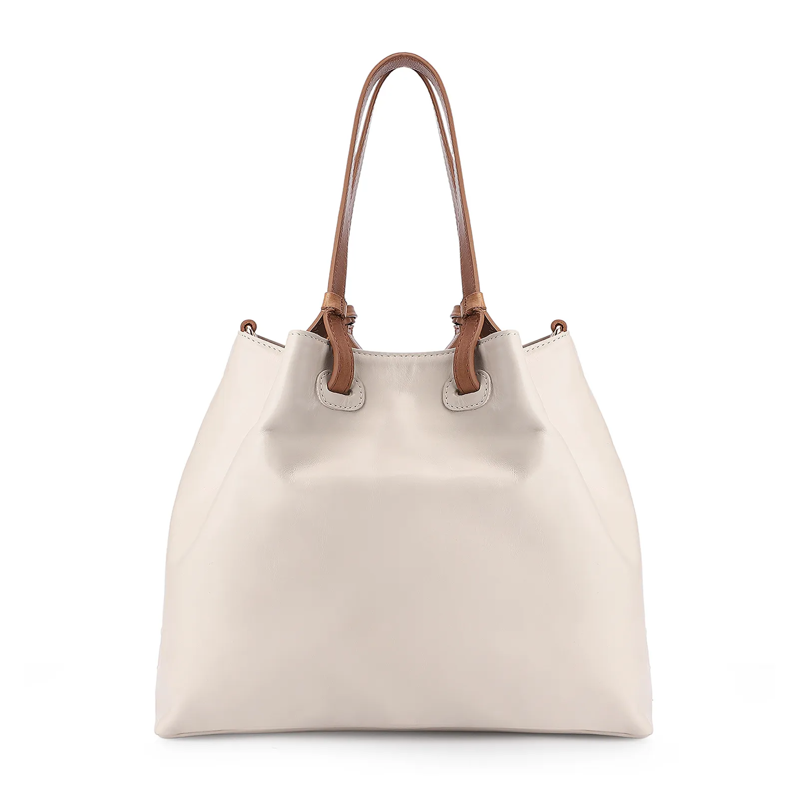 Bolsa Tote Tressê Couro Off White/Marrom