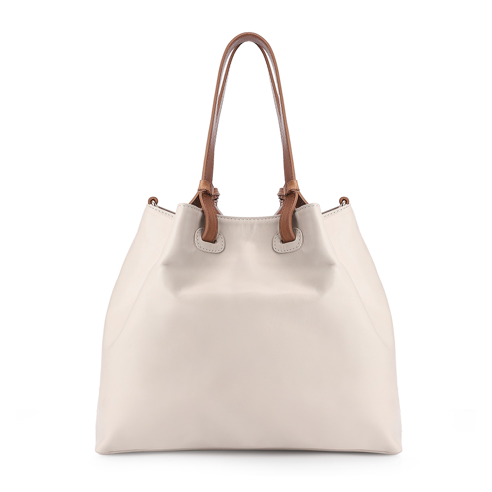 Bolsa Tote Tressê Couro Off White/Marrom