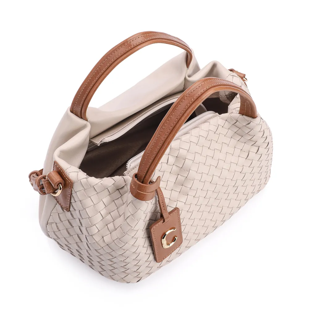 Bolsa Tote Tressê Couro Off White/Marrom - imagem 4