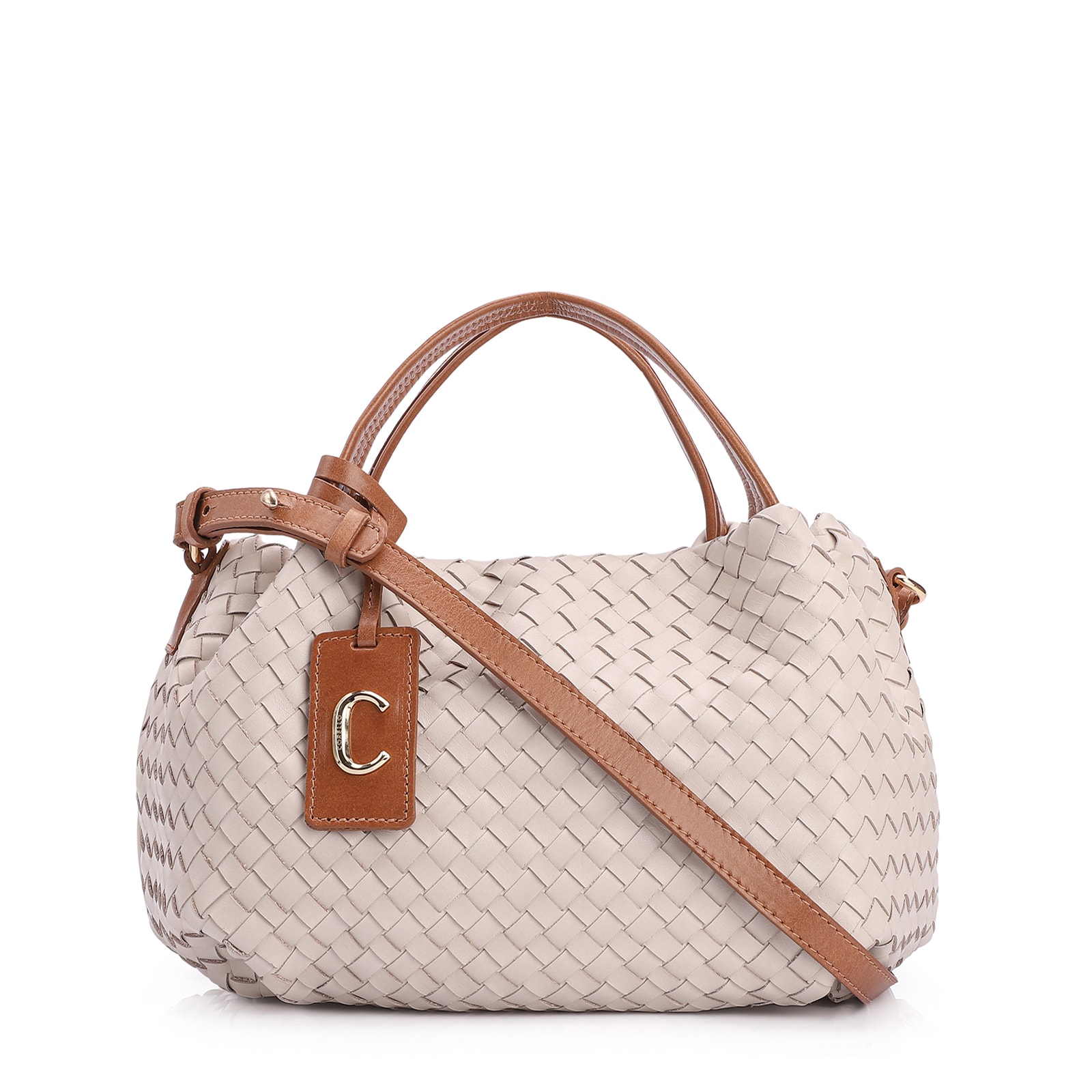Bolsa Tote Tressê Couro Off White/Marrom