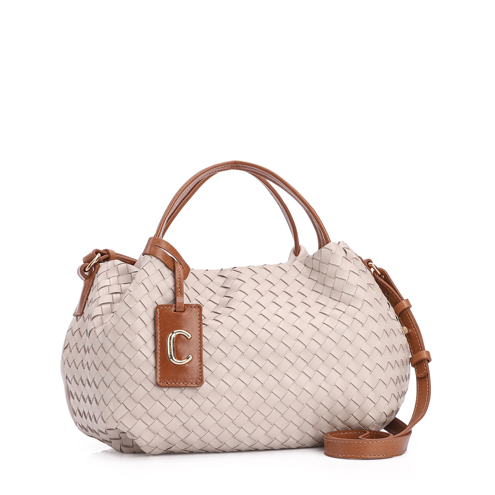 Bolsa Tote Tressê Couro Off White/Marrom