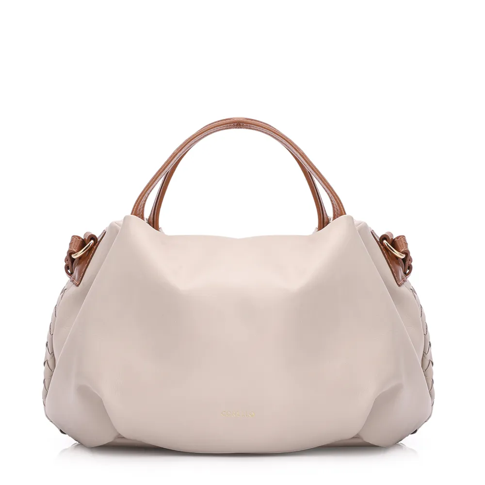 Bolsa Tote Tressê Couro Off White/Marrom - imagem 3