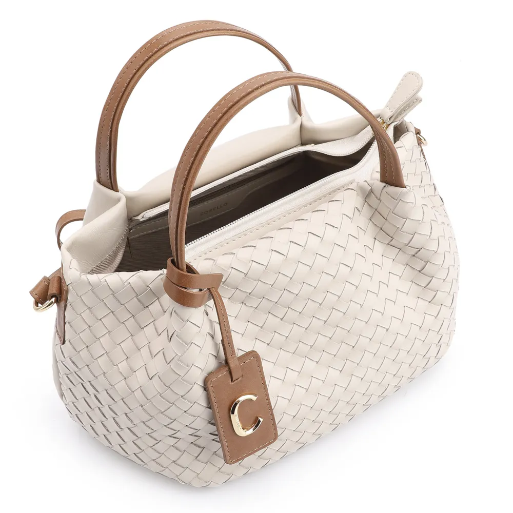 Bolsa Tote Tressê Couro Off White/Marrom - imagem 4