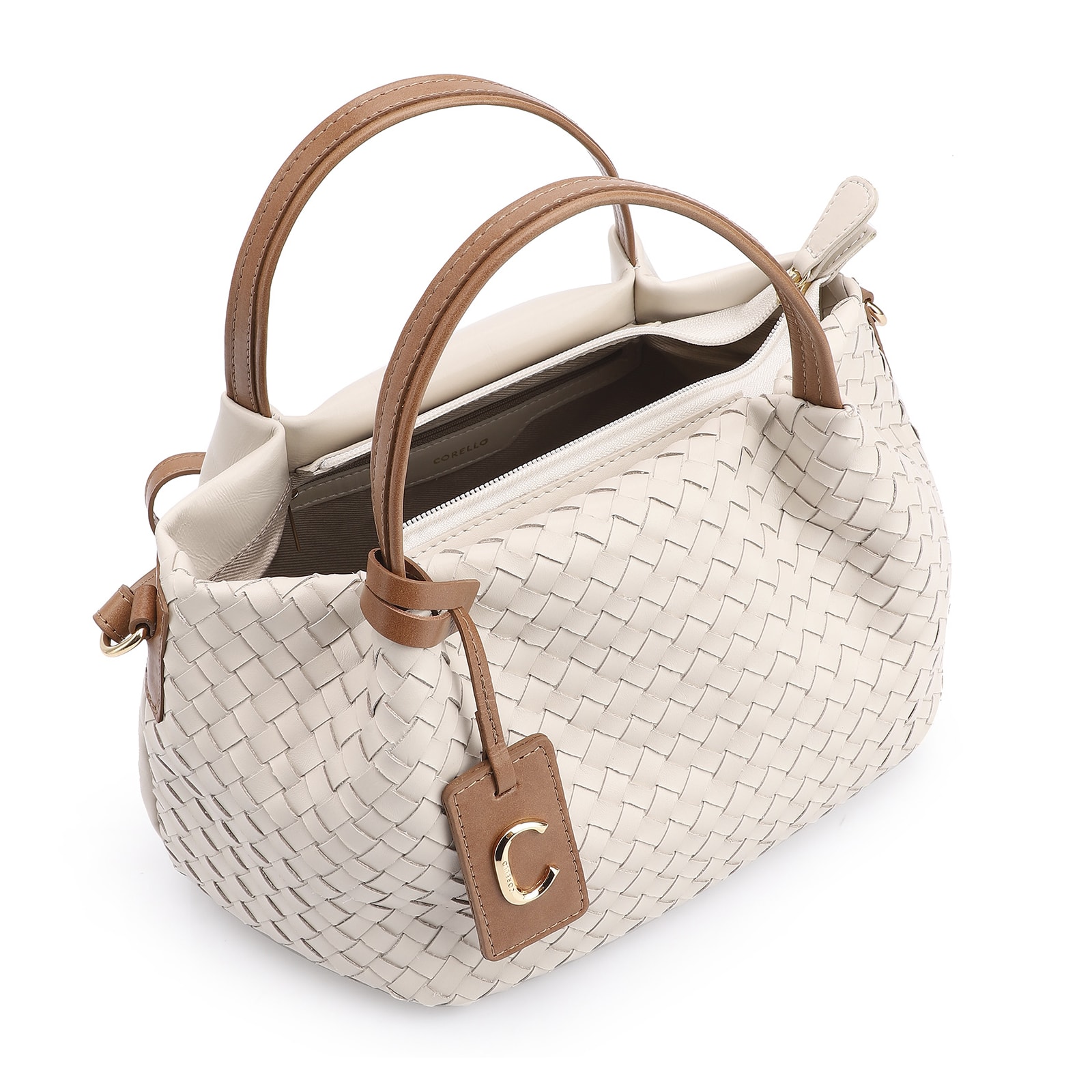 Bolsa Tote Tressê Couro Off White/Marrom
