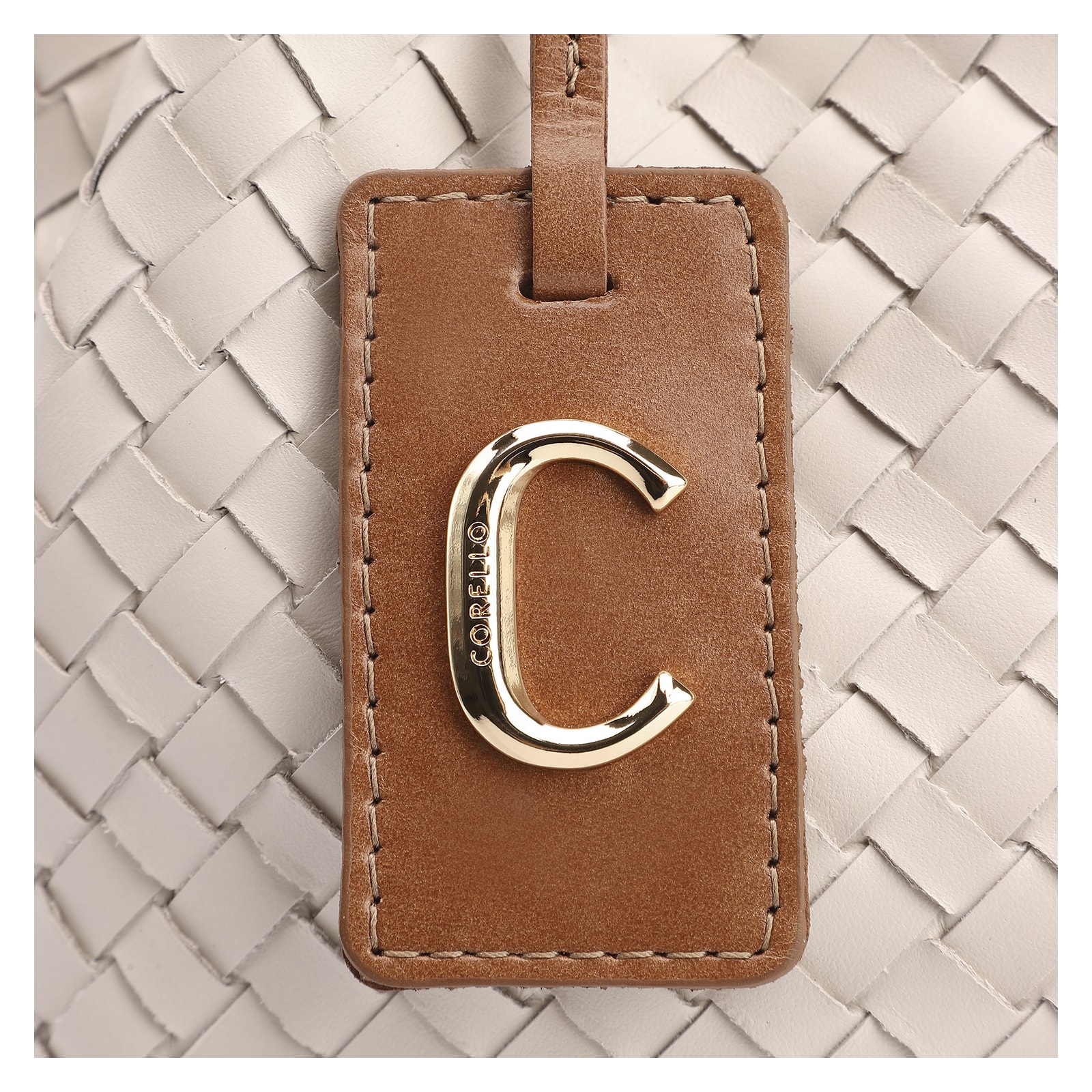 Bolsa Tote Tressê Couro Off White/Marrom