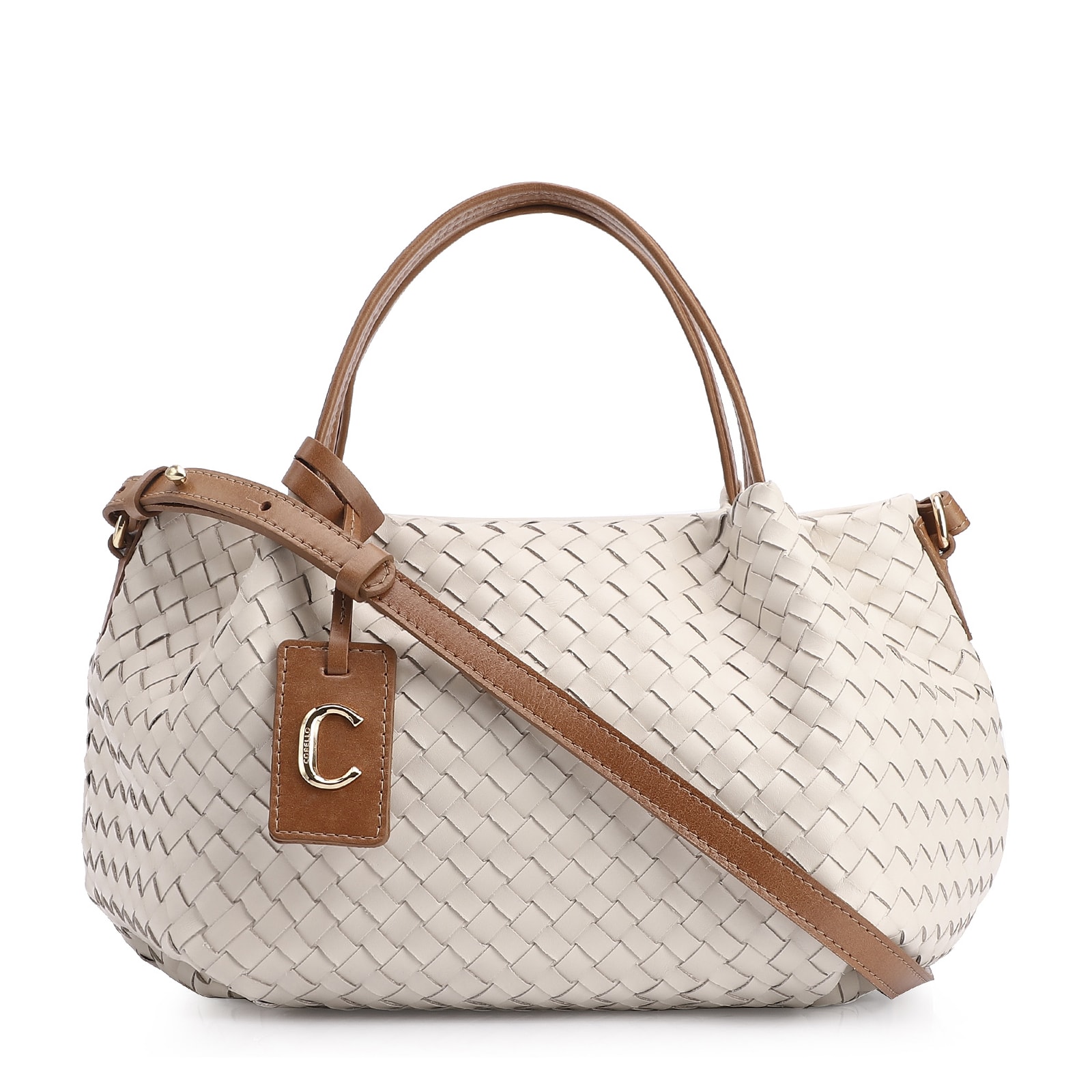Bolsa Tote Tressê Couro Off White/Marrom
