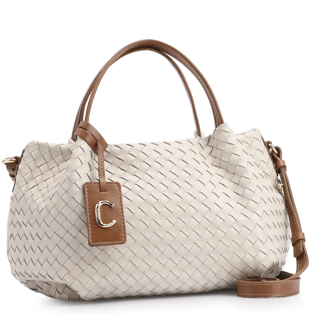 Bolsa Tote Tressê Couro Off White/Marrom - imagem 2