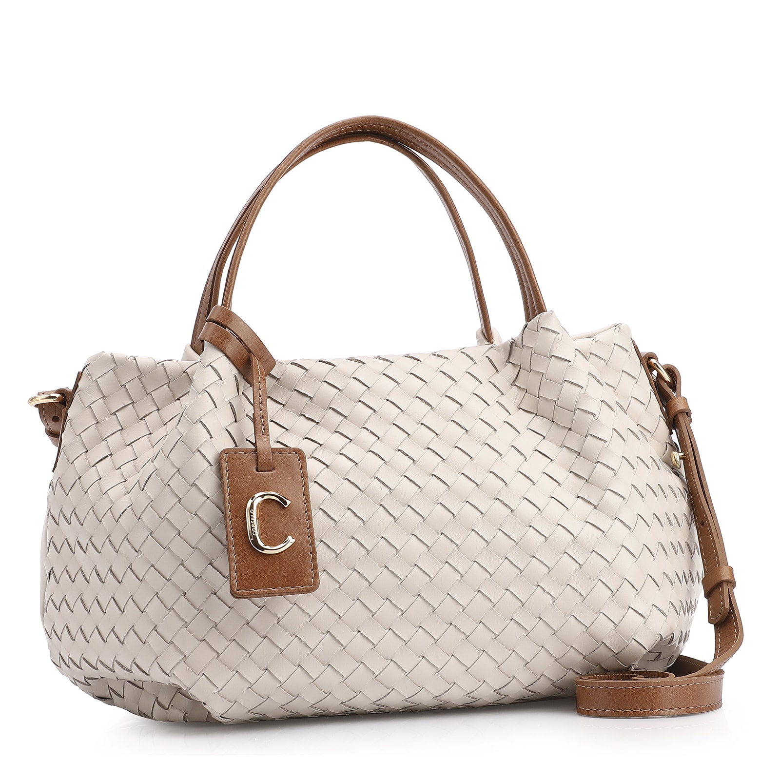 Bolsa Tote Tressê Couro Off White/Marrom