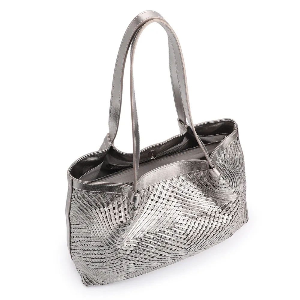 Bolsa Tote Tressê Couro Prata - imagem 4