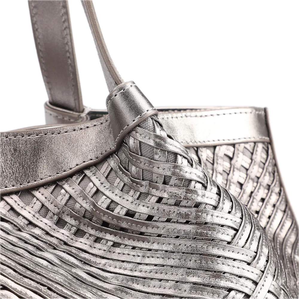 Bolsa Tote Tressê Couro Prata - imagem 7