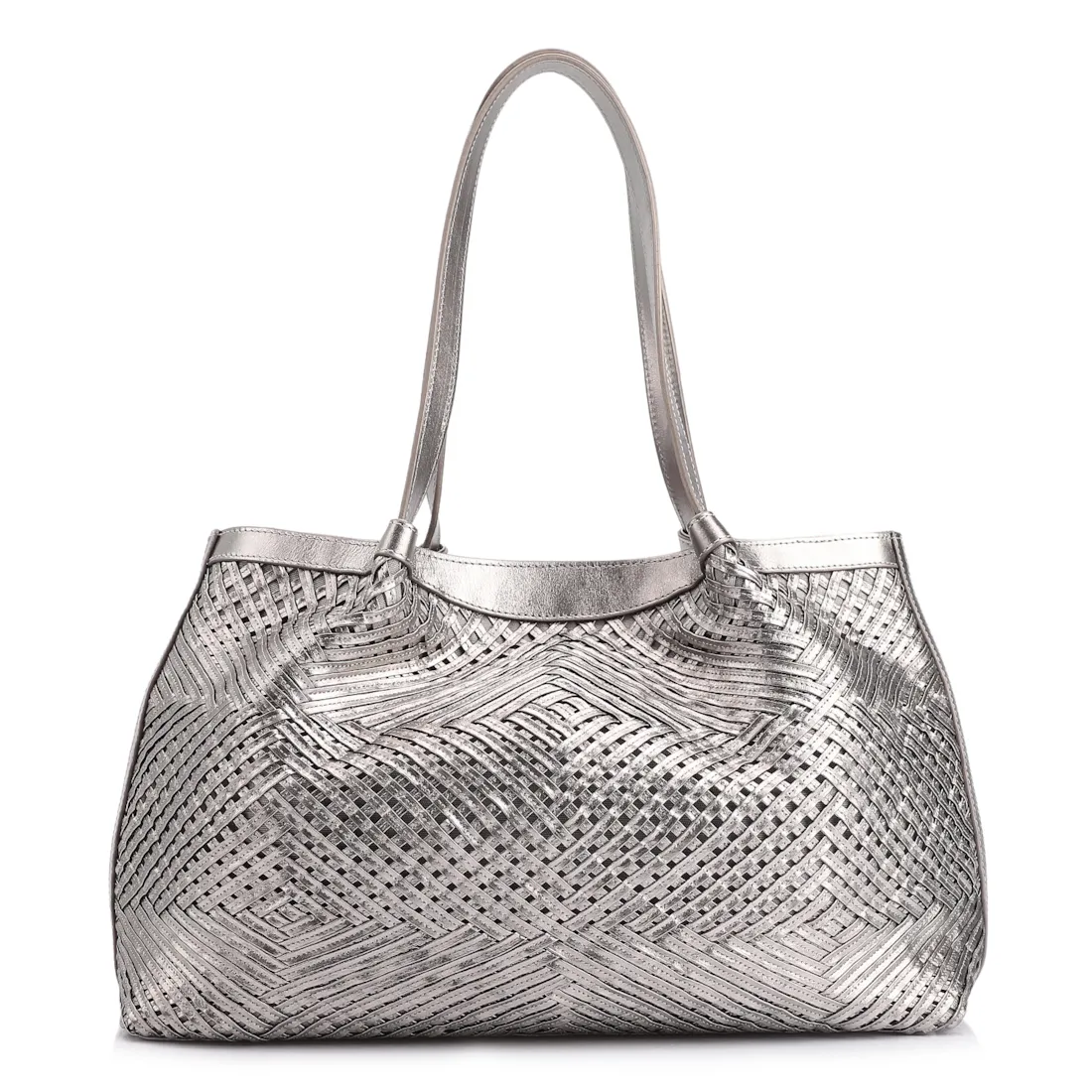 Bolsa Tote Tressê Couro Prata