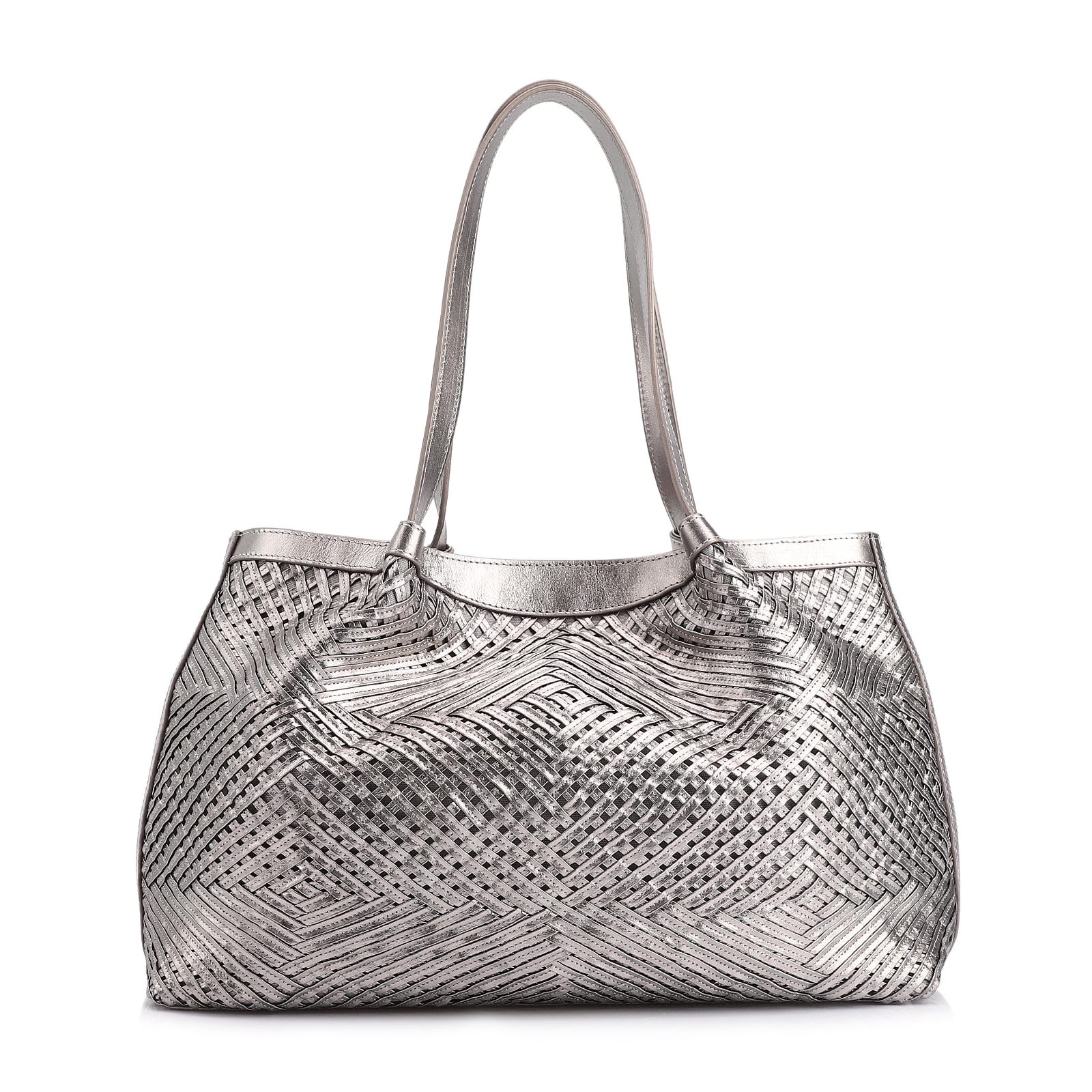 Bolsa Tote Tressê Couro Prata