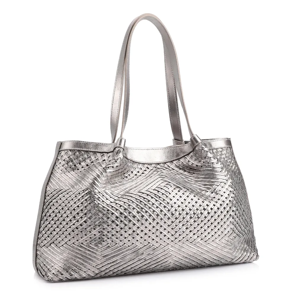 Bolsa Tote Tressê Couro Prata - imagem 2