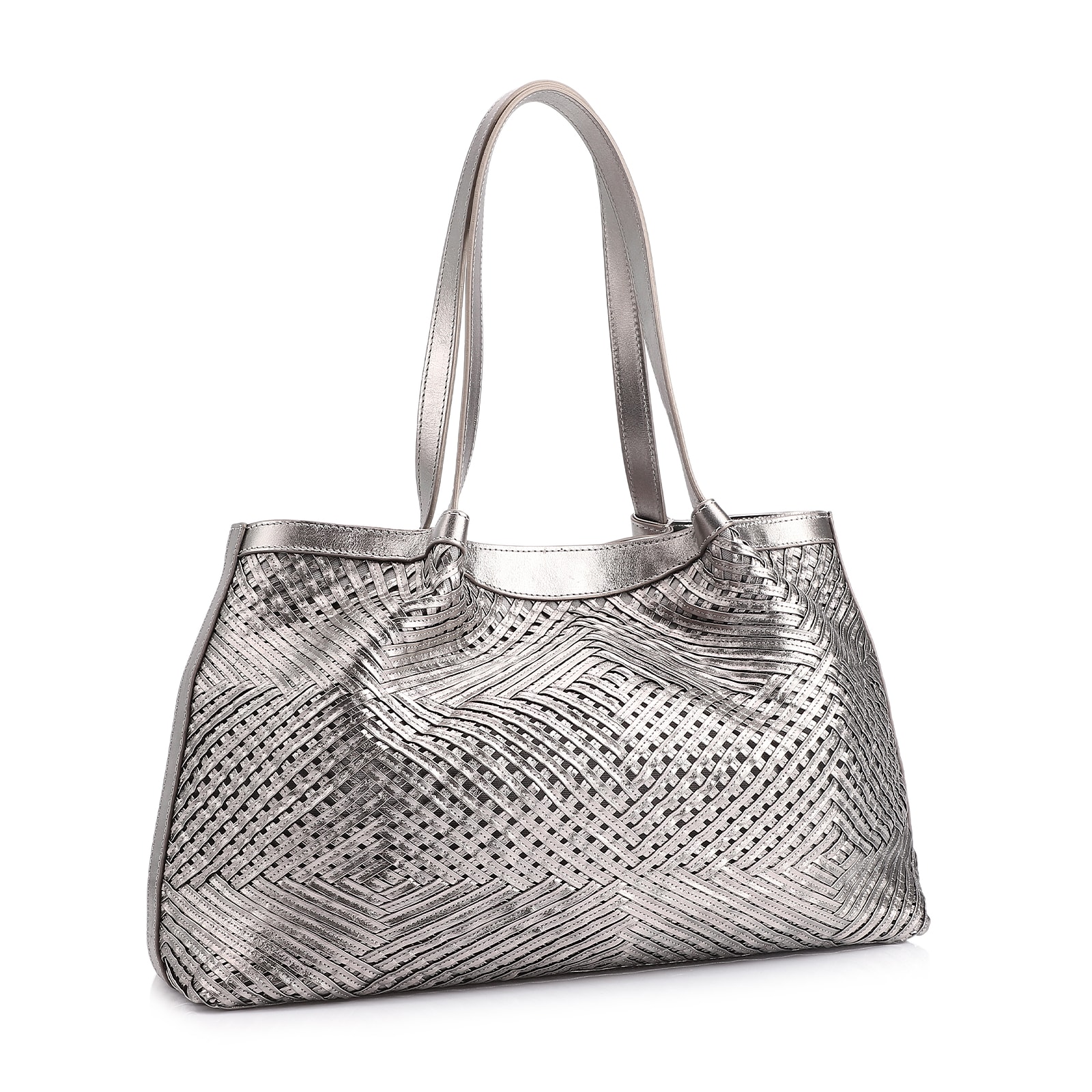 Bolsa Tote Tressê Couro Prata