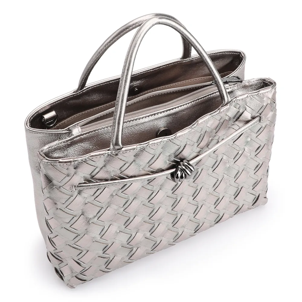 Bolsa Tote Tressê Couro Prata - imagem 4