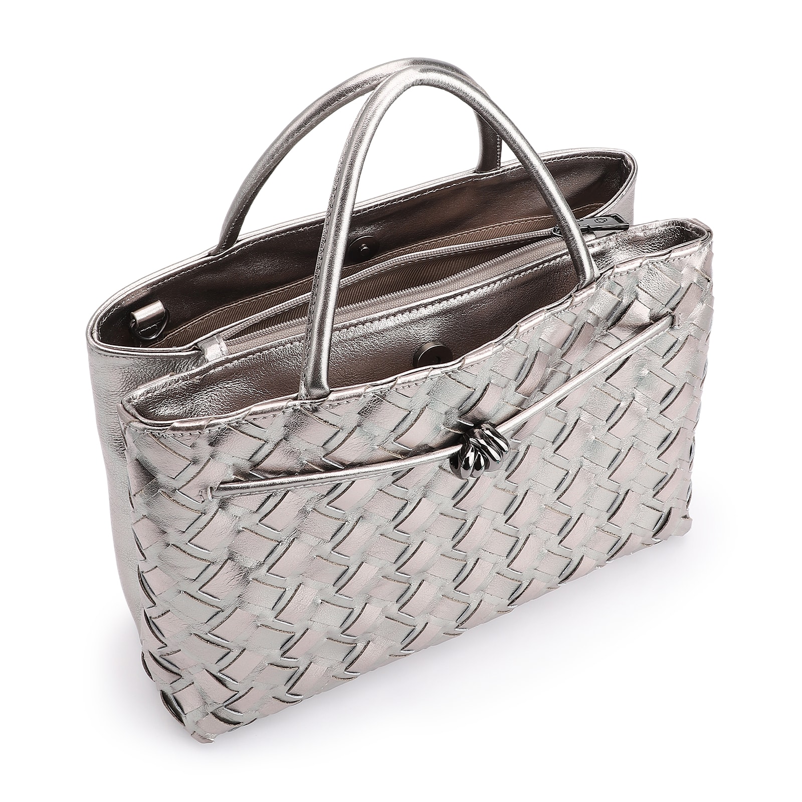 Bolsa Tote Tressê Couro Prata