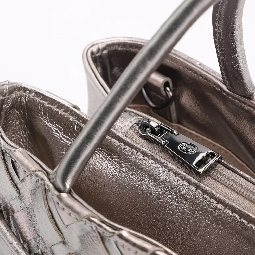 Bolsa Tote Tressê Couro Prata - imagem 5