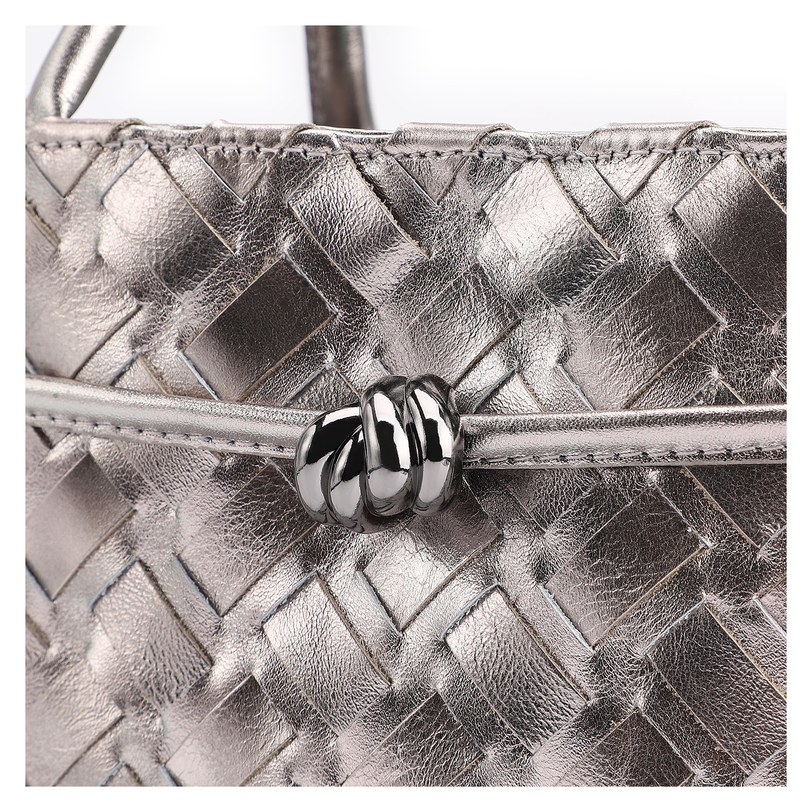 Bolsa Tote Tressê Couro Prata