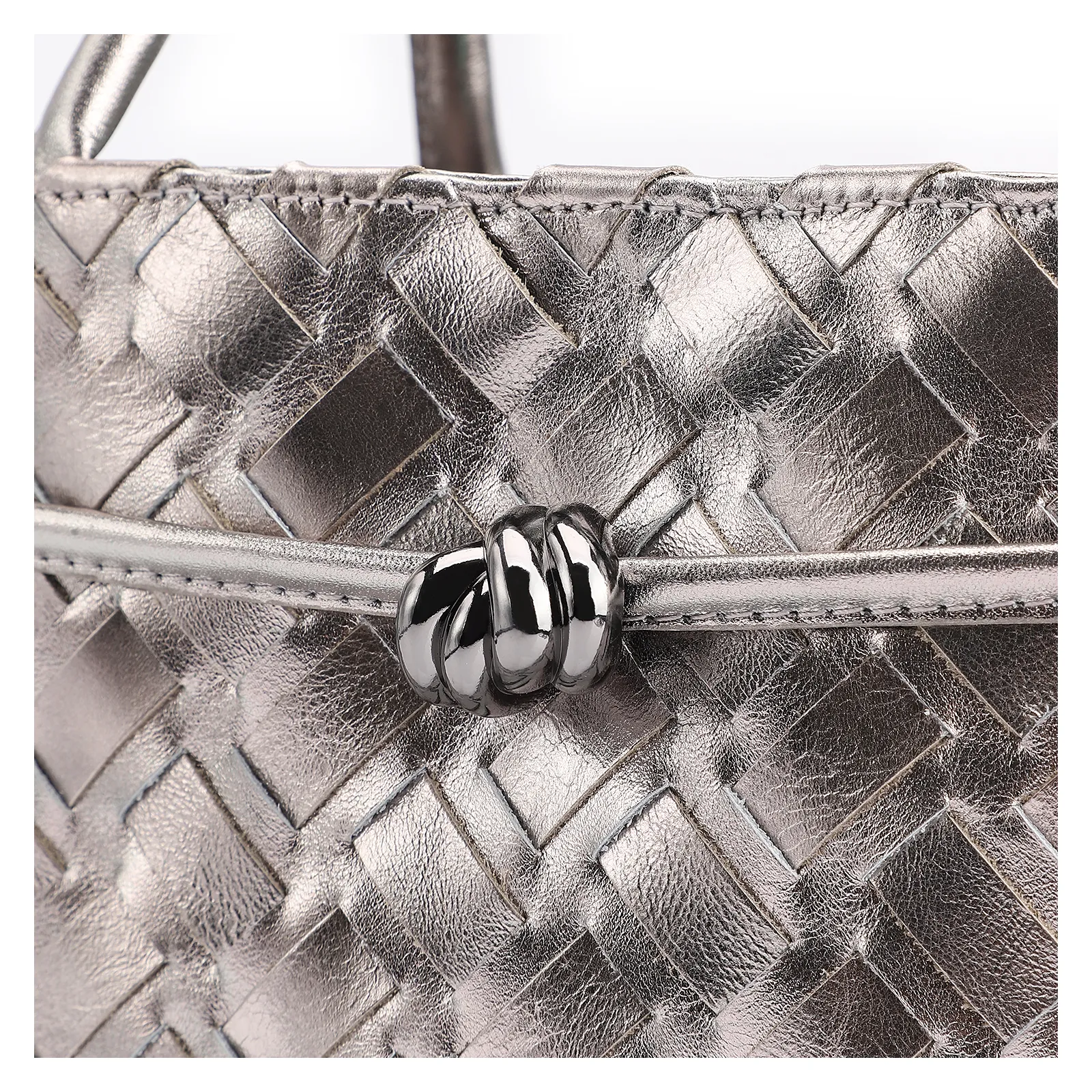 Bolsa Tote Tressê Couro Prata