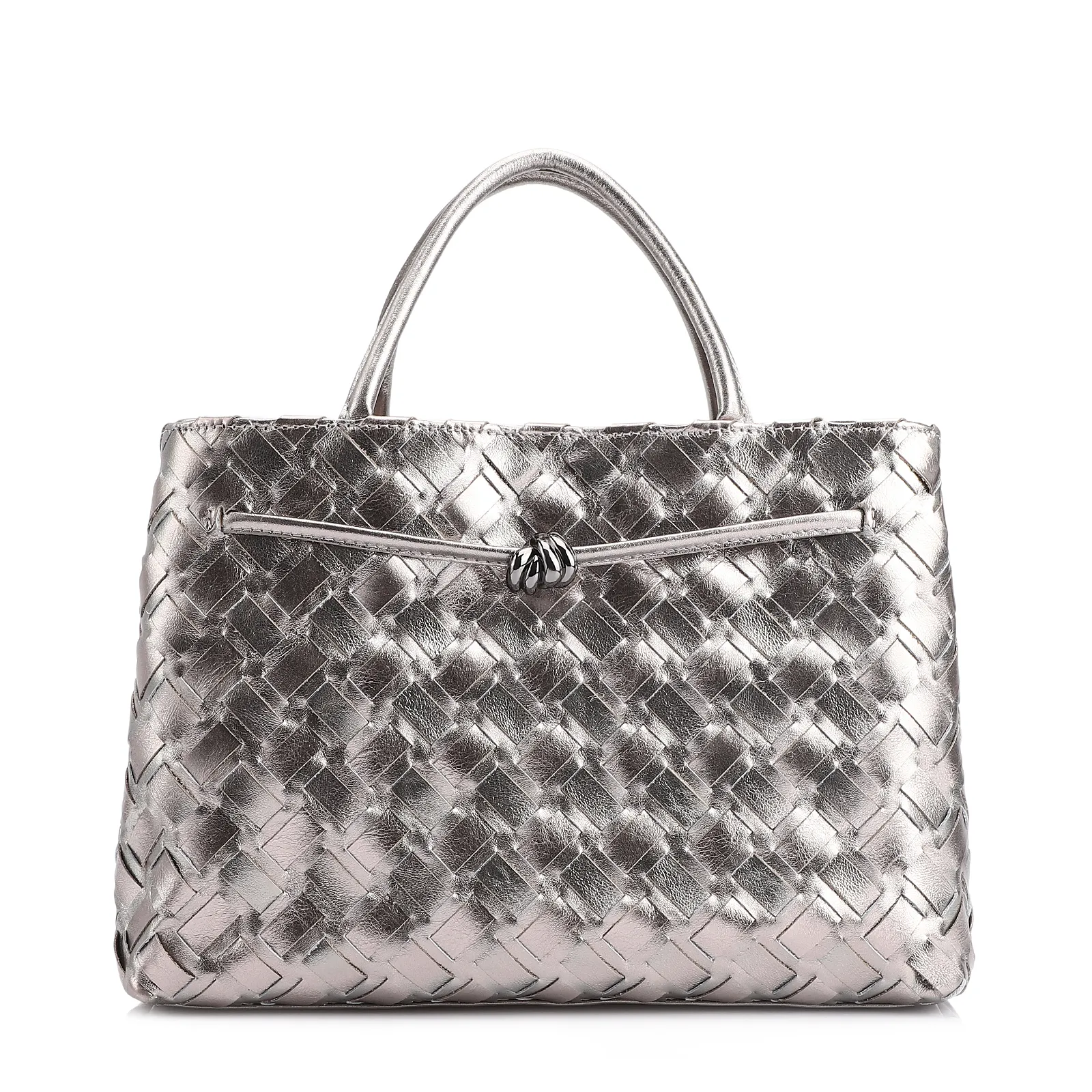 Bolsa Tote Tressê Couro Prata