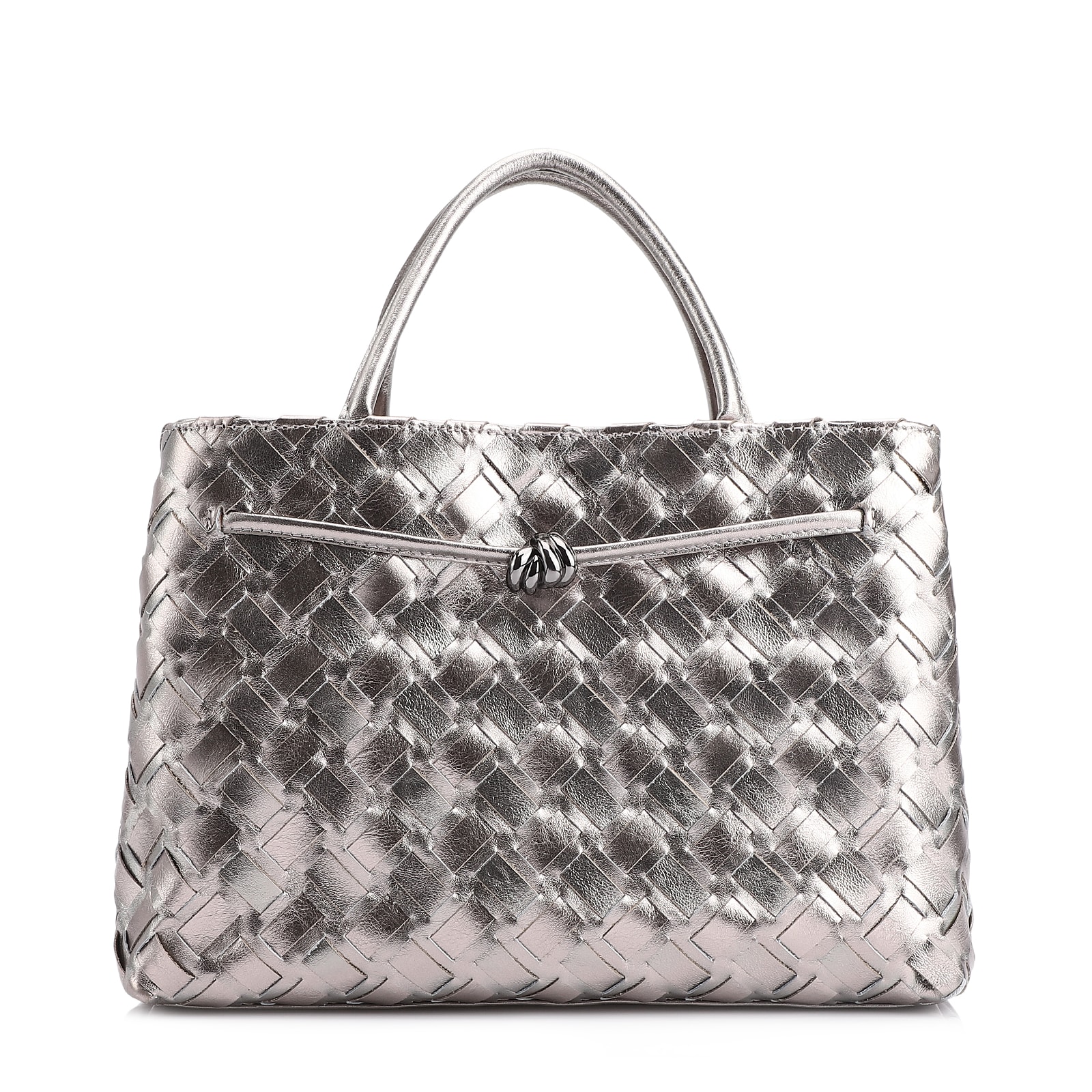 Bolsa Tote Tressê Couro Prata