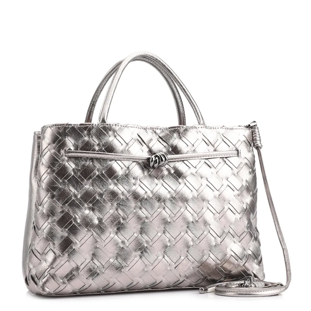 Bolsa Tote Tressê Couro Prata - imagem 2