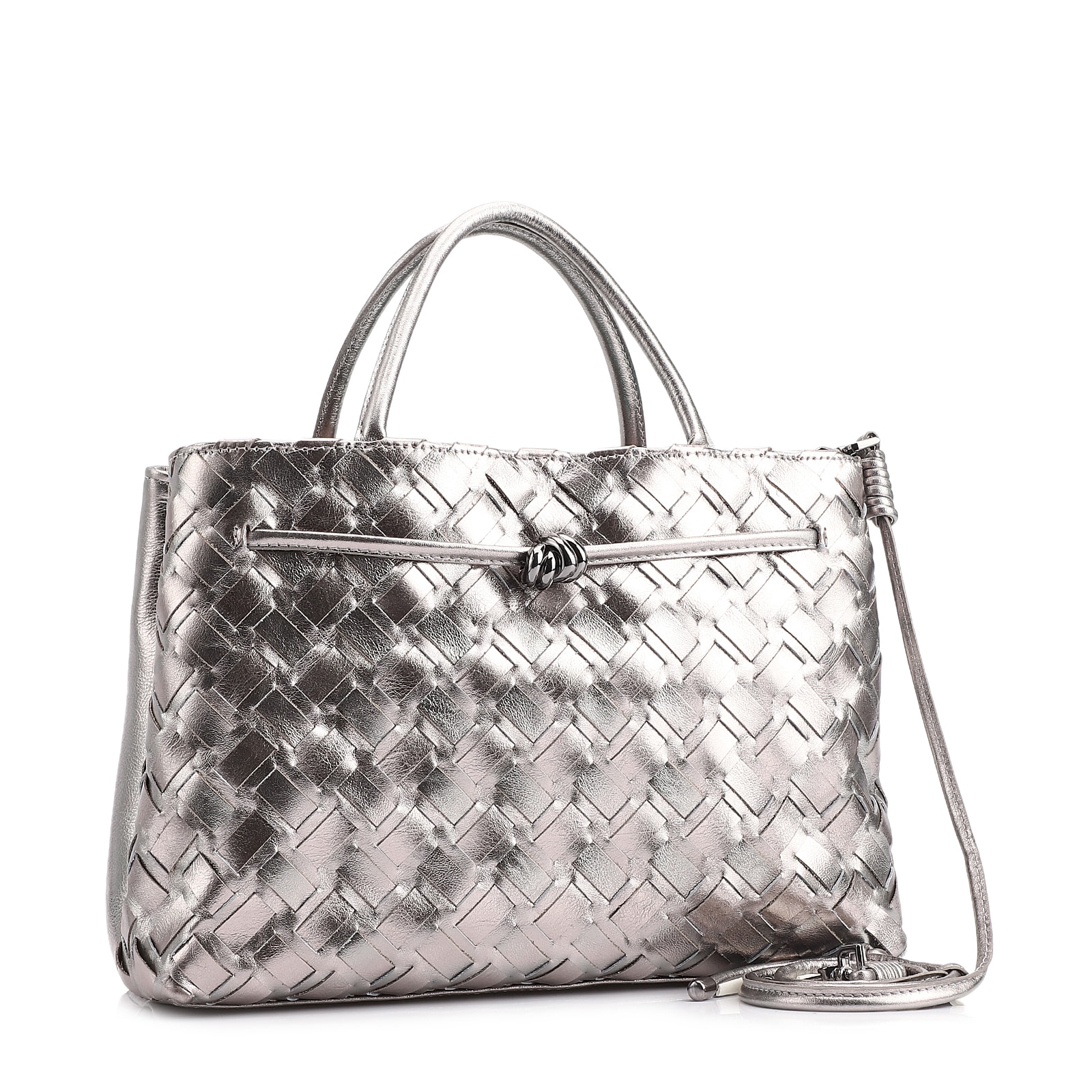 Bolsa Tote Tressê Couro Prata