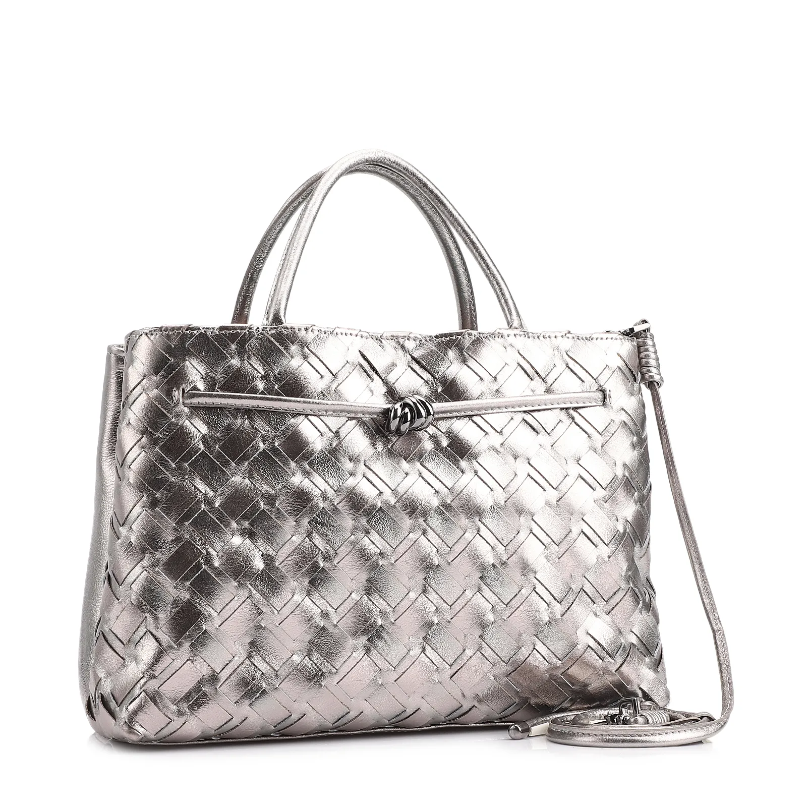 Bolsa Tote Tressê Couro Prata