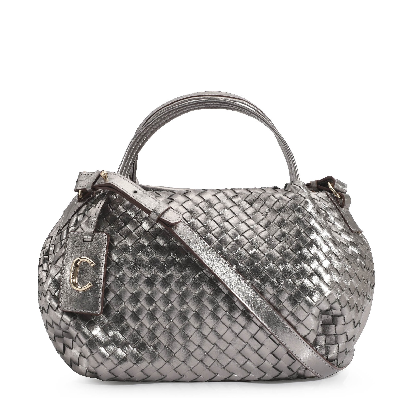 Bolsa Tote Tressê Couro Prata