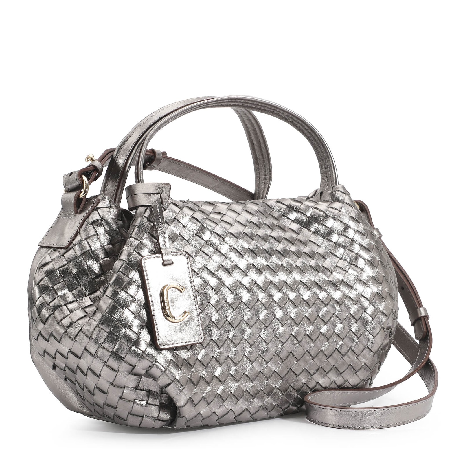 Bolsa Tote Tressê Couro Prata