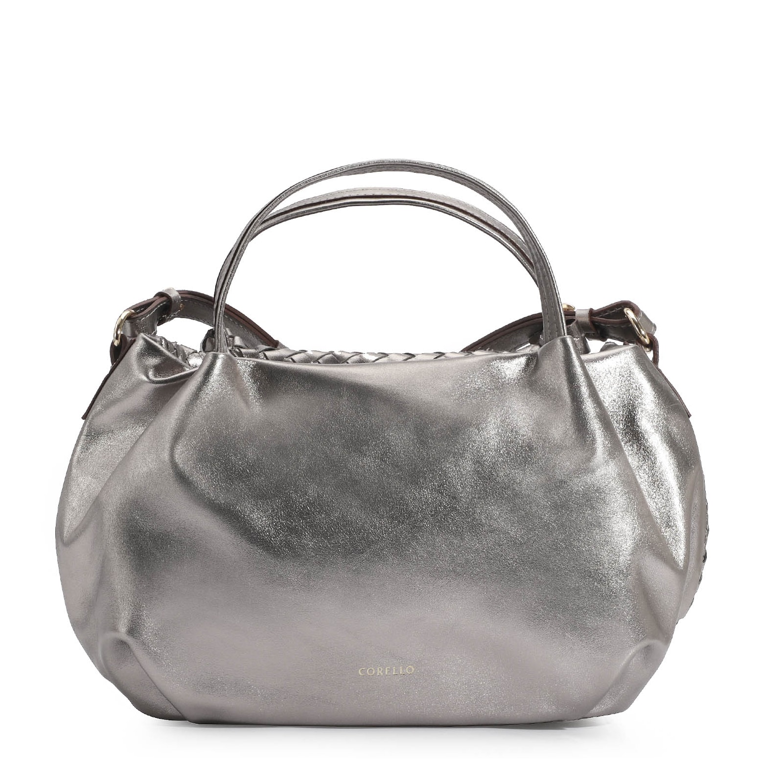 Bolsa Tote Tressê Couro Prata