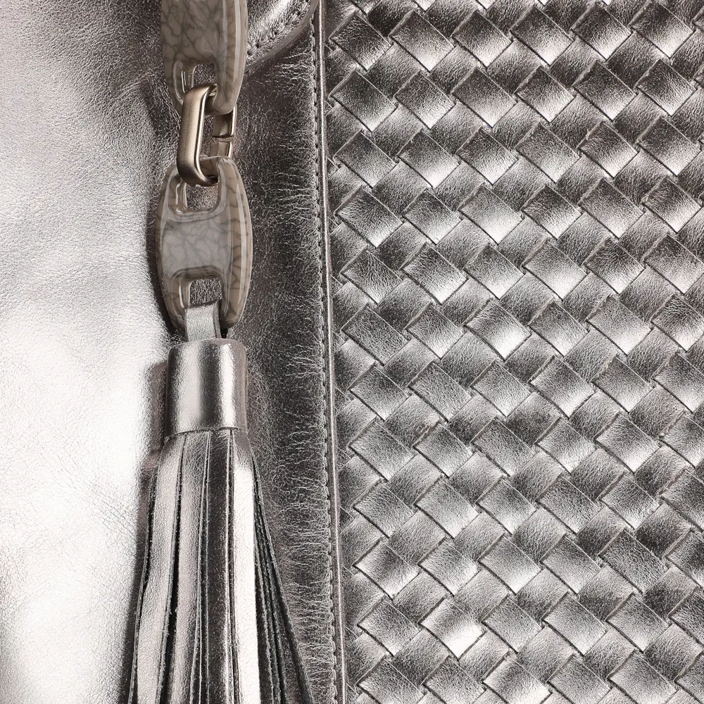 Bolsa Tote Tressê Couro Prata - imagem 5