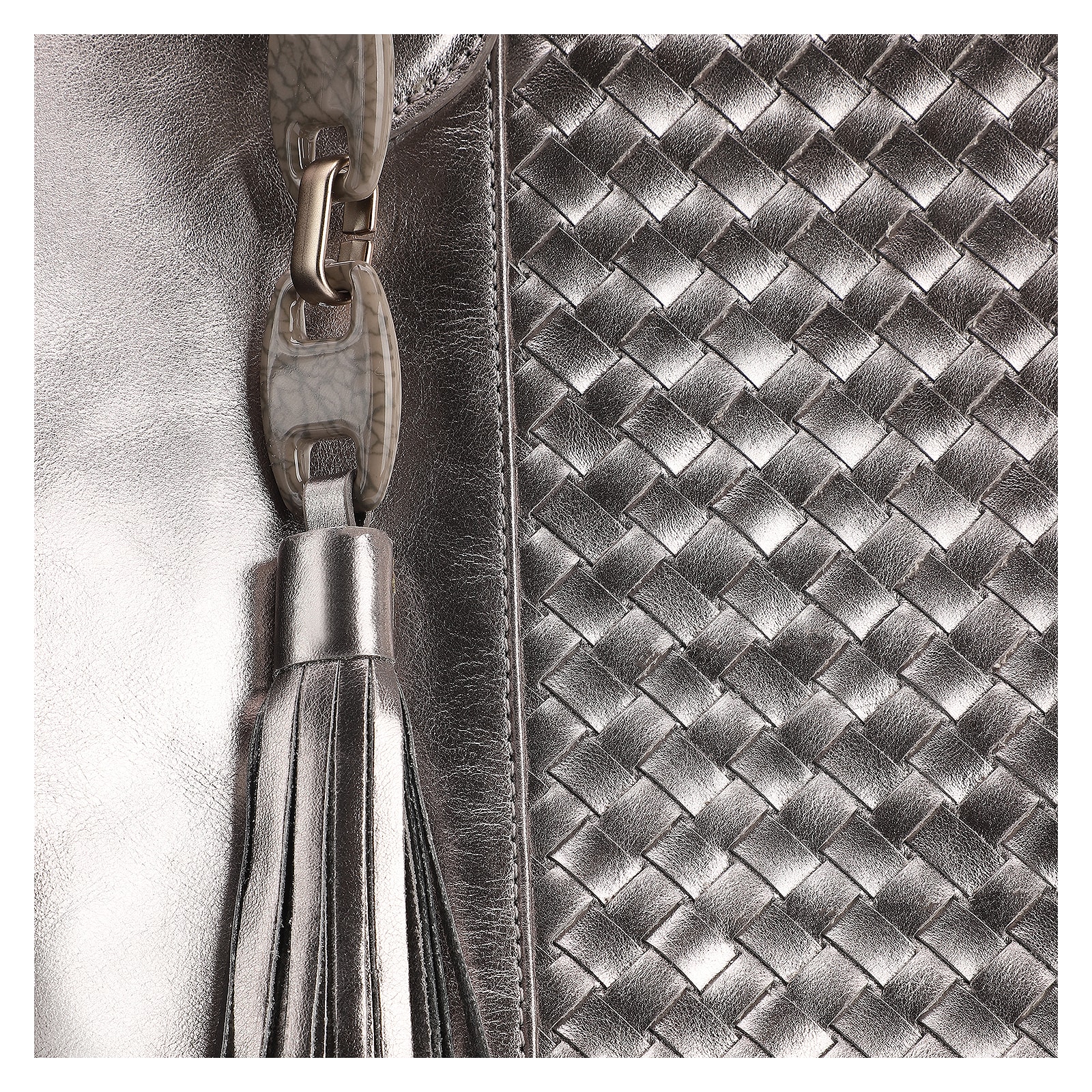 Bolsa Tote Tressê Couro Prata