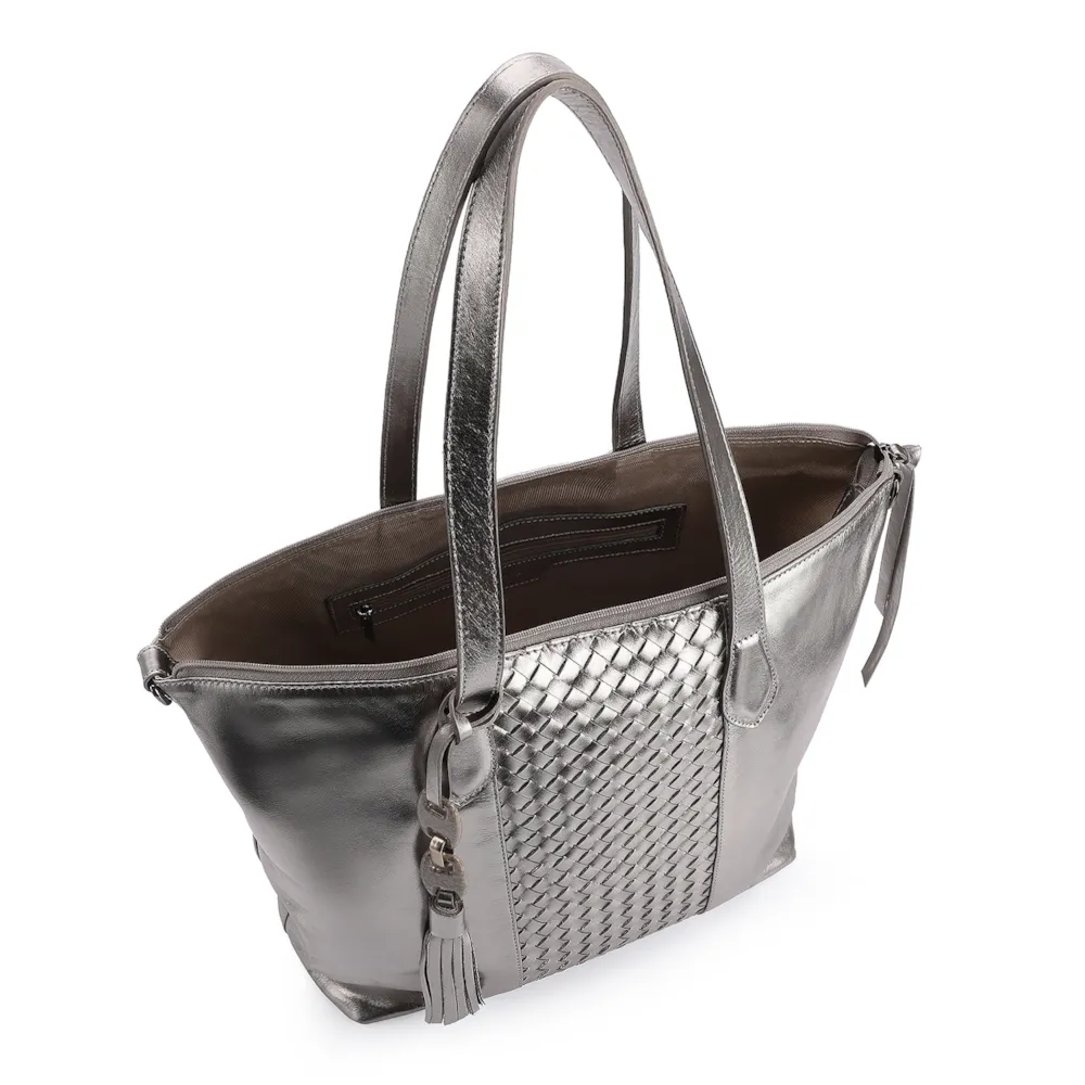 Bolsa Tote Tressê Couro Prata - imagem 4