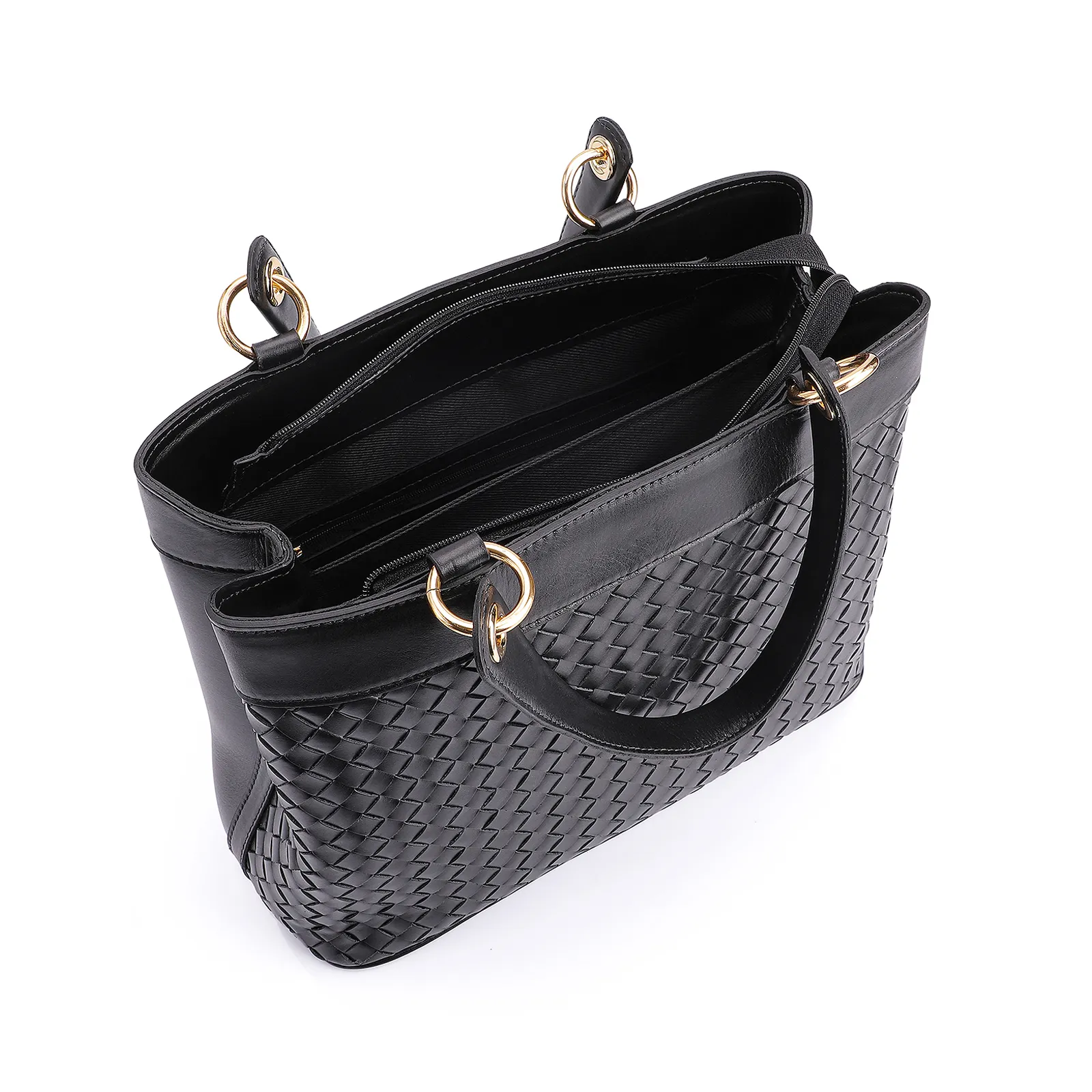 Bolsa Tote Tressê Couro Preto