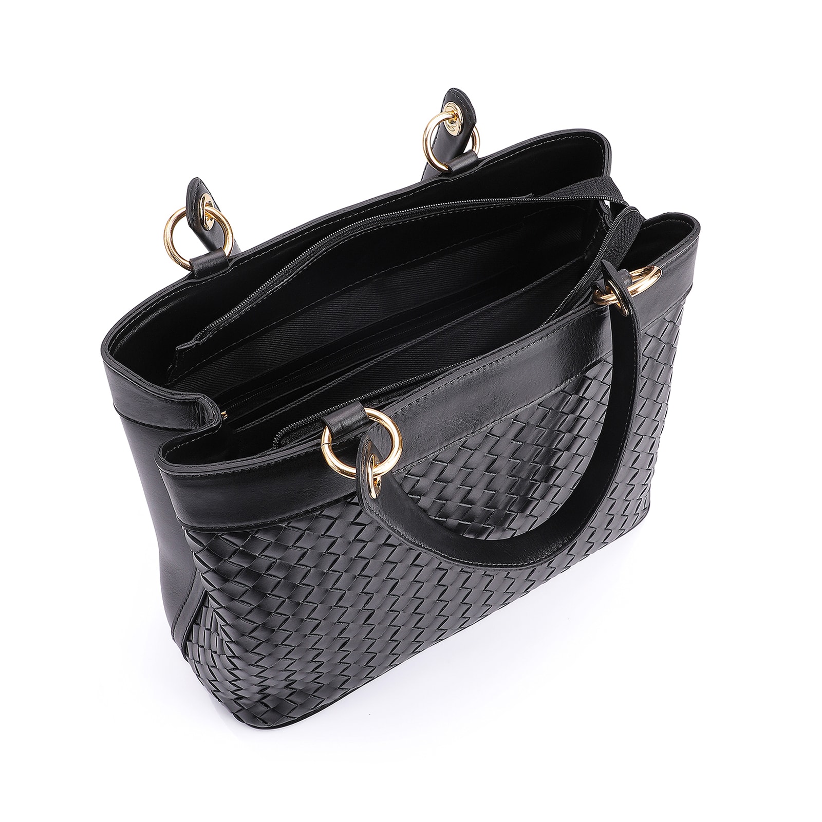 Bolsa Tote Tressê Couro Preto