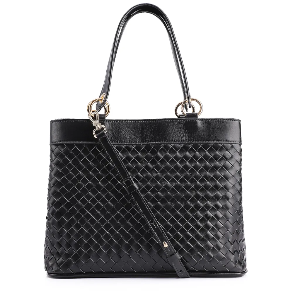 Bolsa Tote Tressê Couro Preto