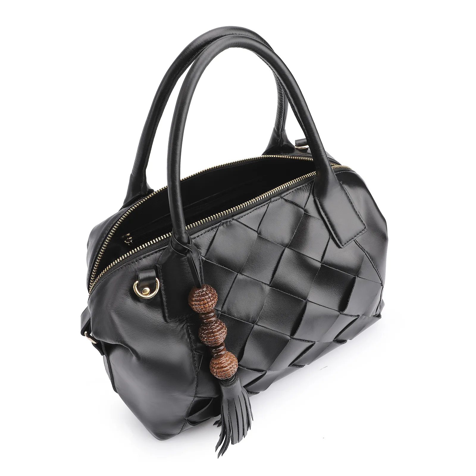 Bolsa Tote Tressê Couro Preto