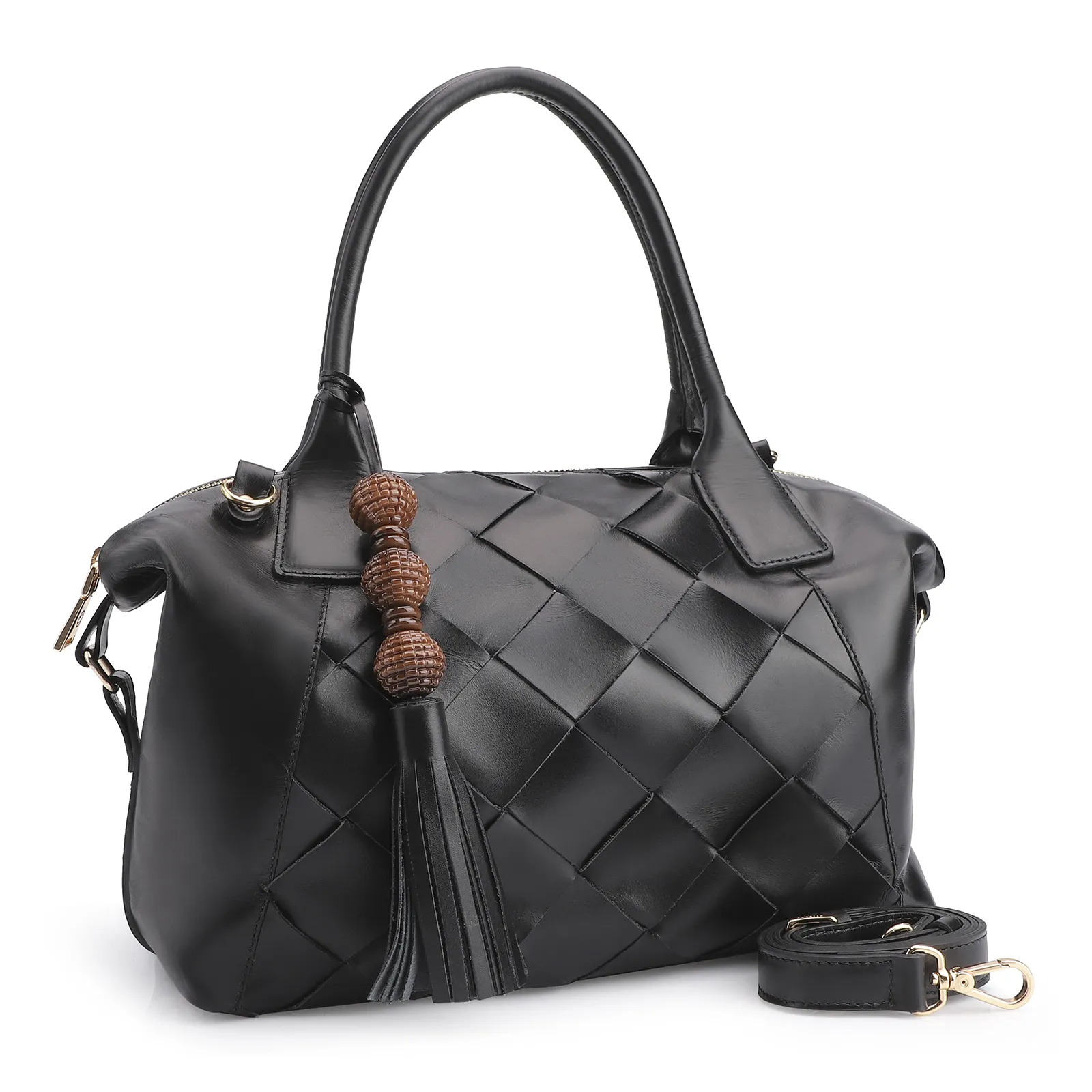 Bolsa Tote Tressê Couro Preto