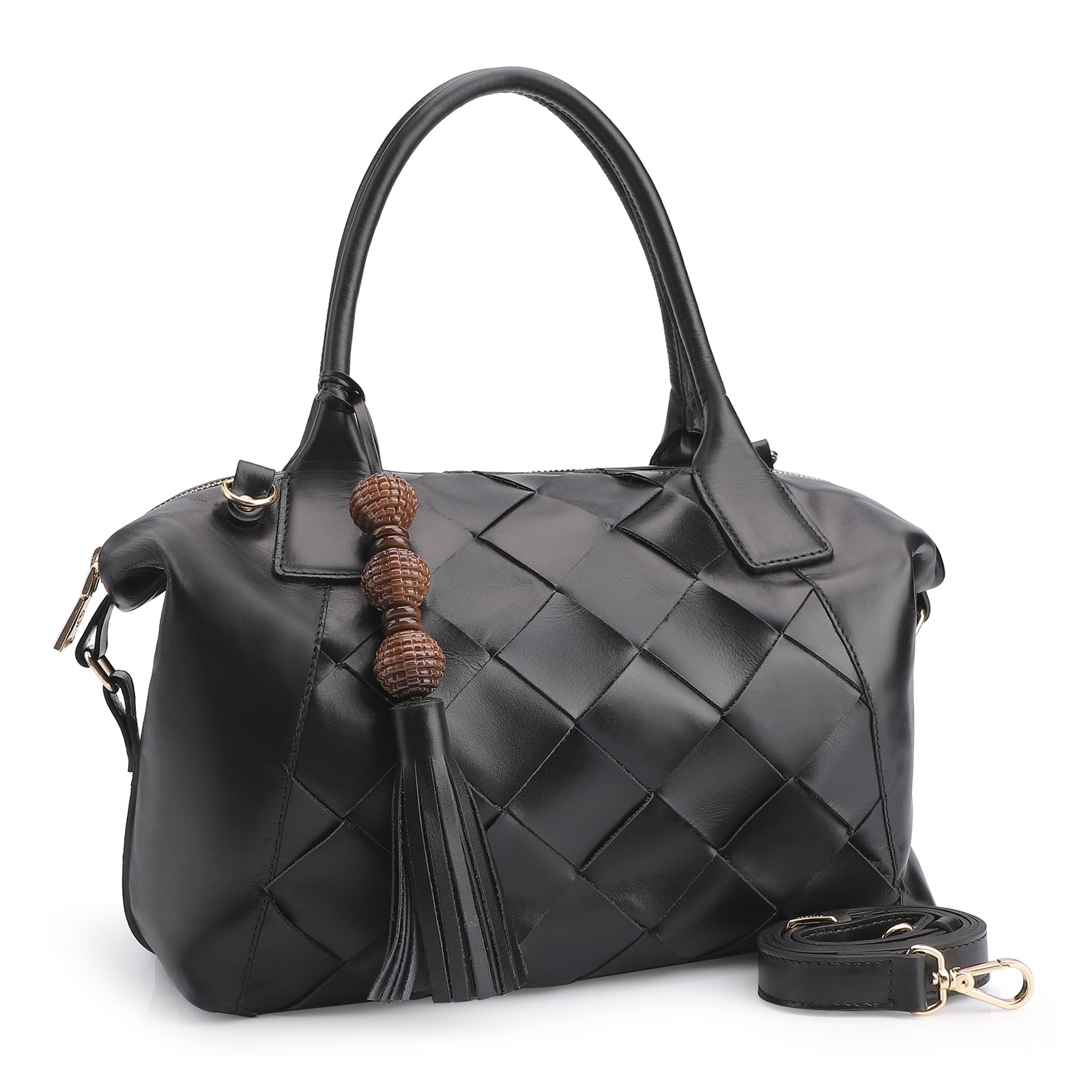 Bolsa Tote Tressê Couro Preto