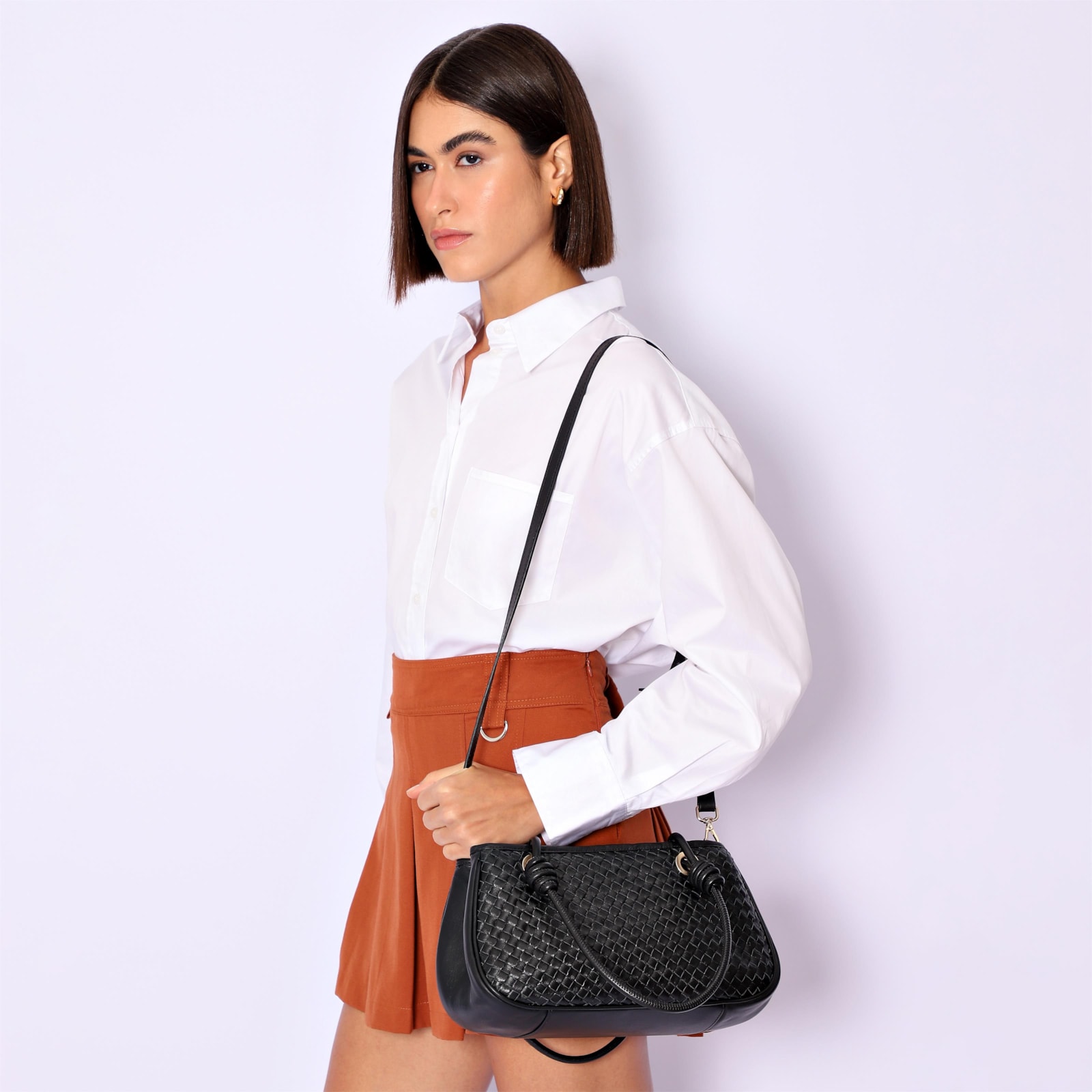 Bolsa Tote Tressê Couro Preto