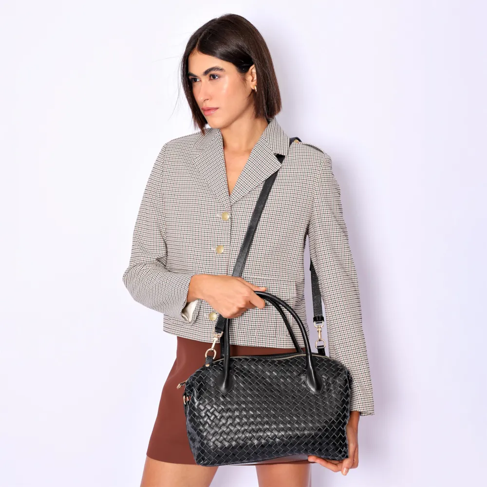 Bolsa Tote Tressê Couro Preto - imagem 2