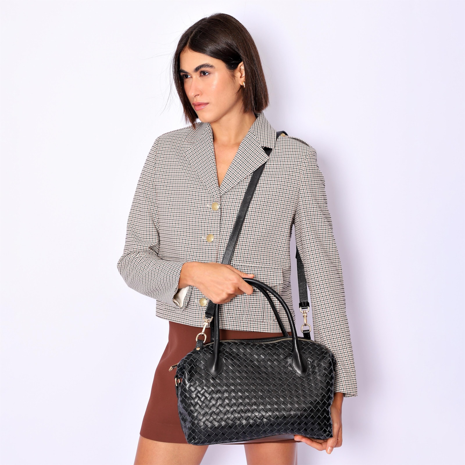 Bolsa Tote Tressê Couro Preto