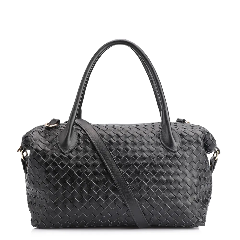 Bolsa Tote Tressê Couro Preto
