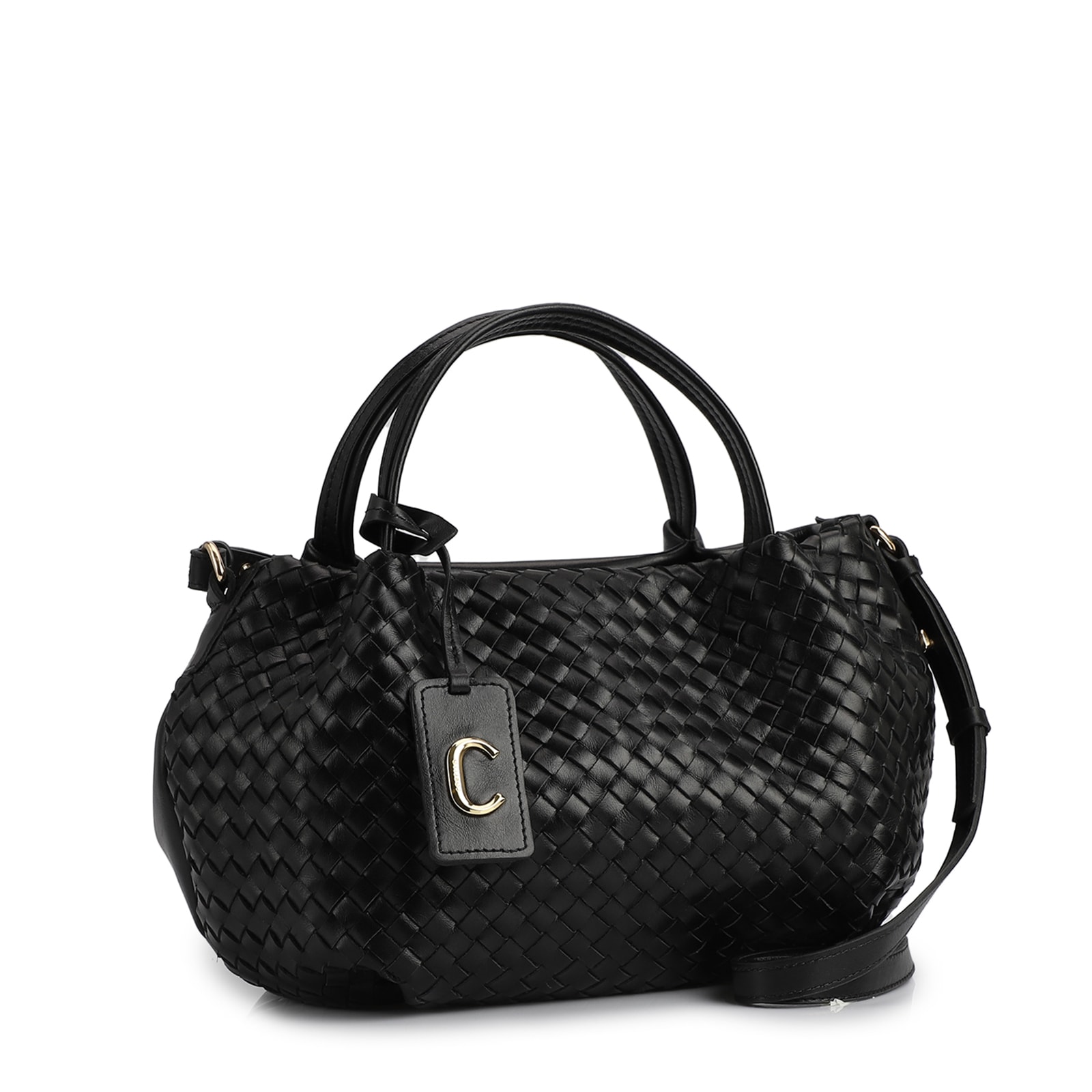 Bolsa Tote Tressê Couro Preto