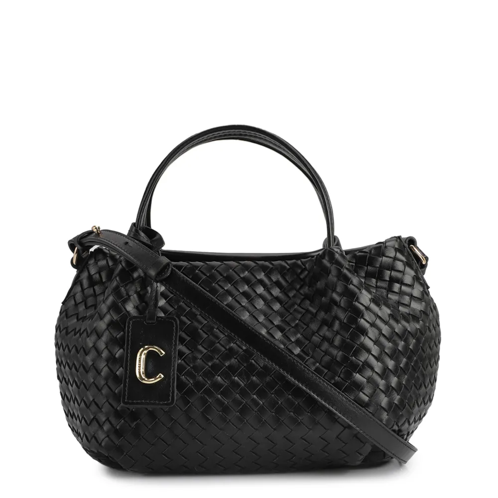 Bolsa Tote Tressê Couro Preto