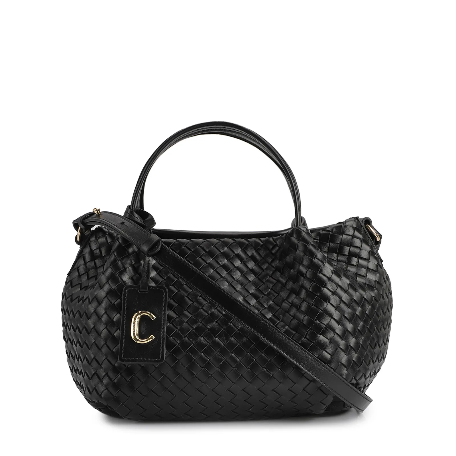 Bolsa Tote Tressê Couro Preto