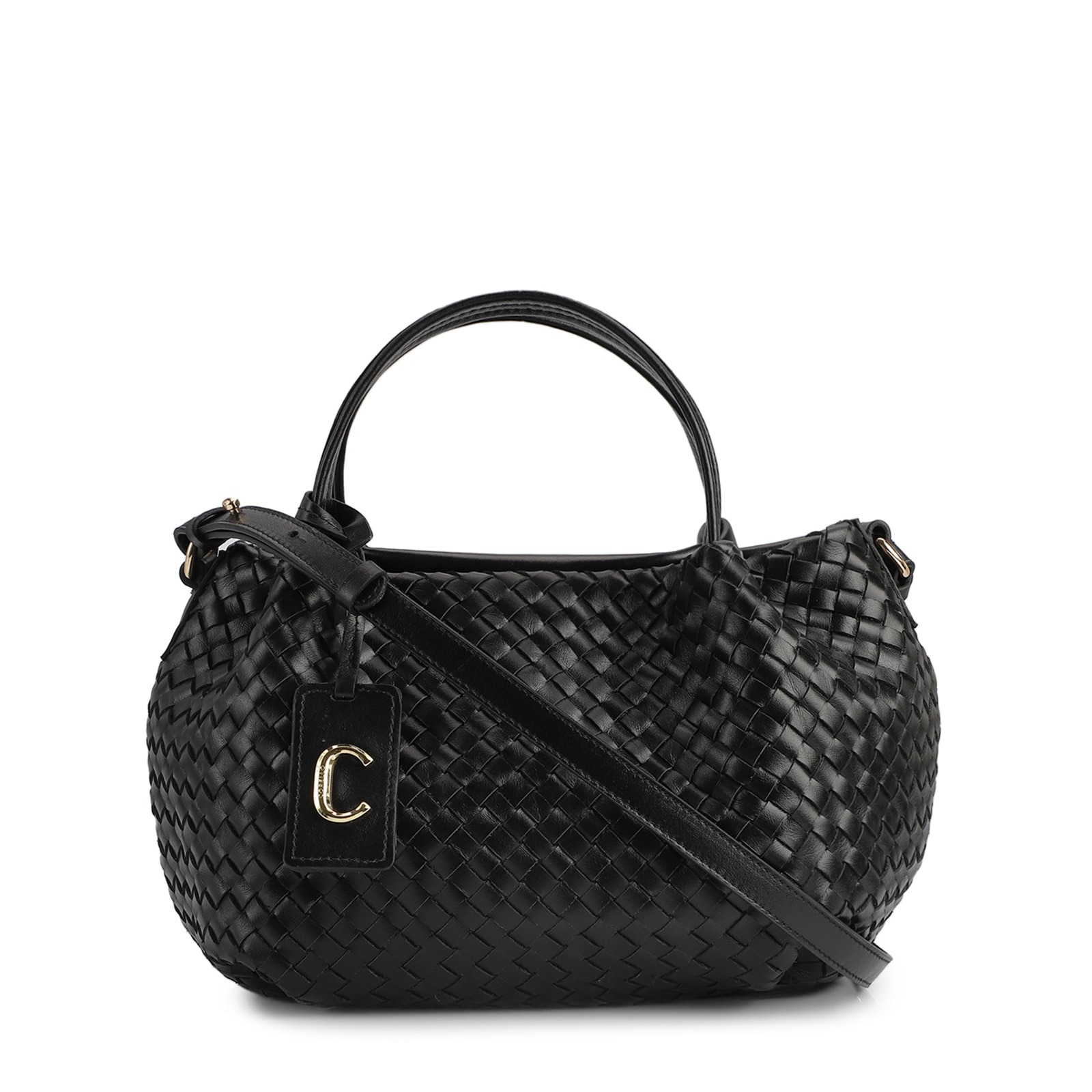 Bolsa Tote Tressê Couro Preto