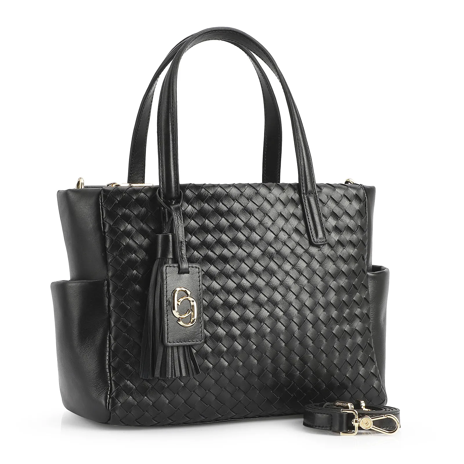 Bolsa Tote Tressê Couro Preto